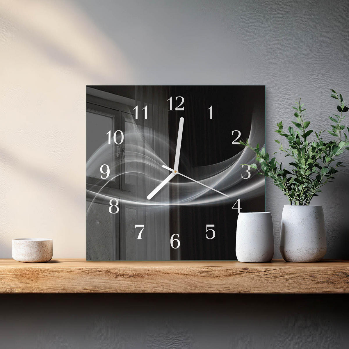 WANDUHR 30x30 cm - Abstrakte Linien - Schwarz, Glas (30/30/0.4cm) - TULUP