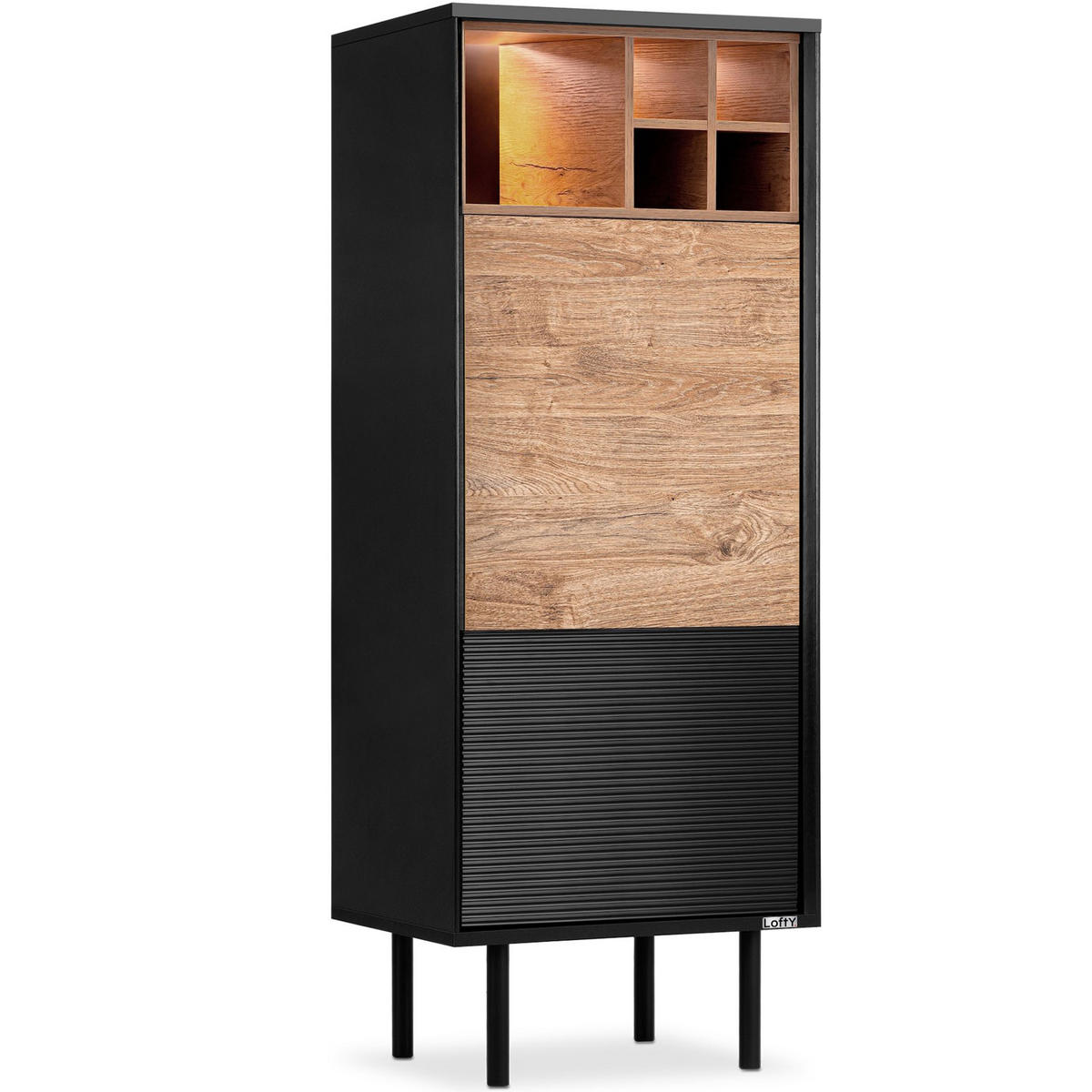 REGAL LOFTY Kreuzeinlage, schwarz / Eiche natur - Eichefarben/Multicolor, Holzwerkstoff (52/135/41cm) - KONSIMO®