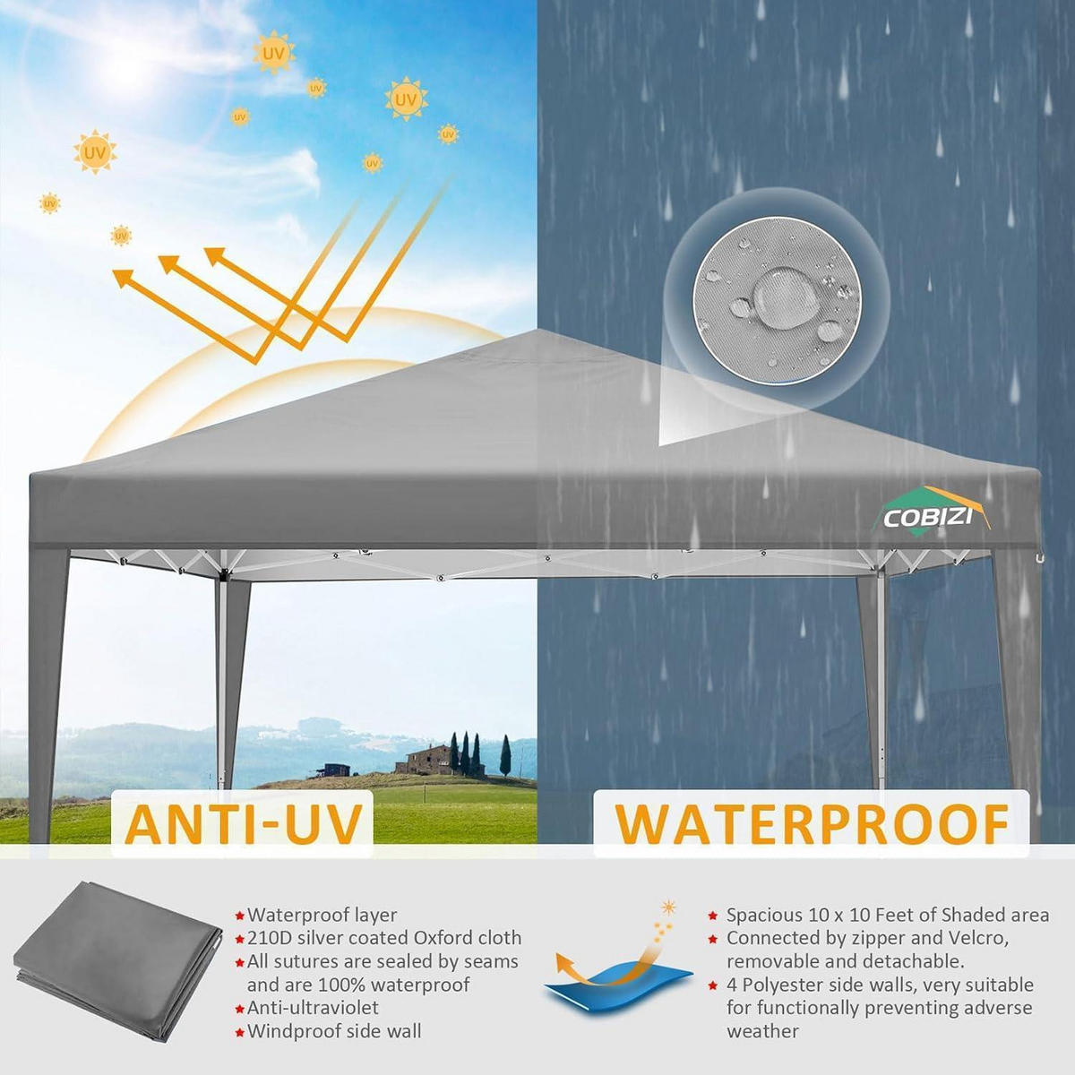 FALTPAVILLON 3x3m Tief Grau Wasserdicht mit 4 Seitenwänden - Grau, Textil (300/260/300cm)