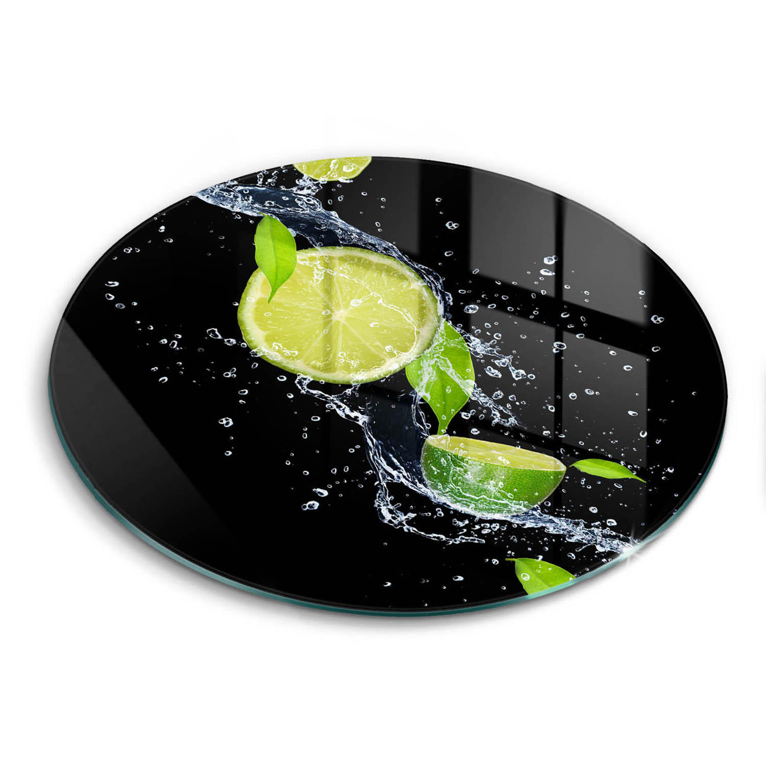 GLASPLATTE Ø 40 cm Saftige Limette im Wasser - Titanfarben, Glas (40/40cm) - Wallfluent