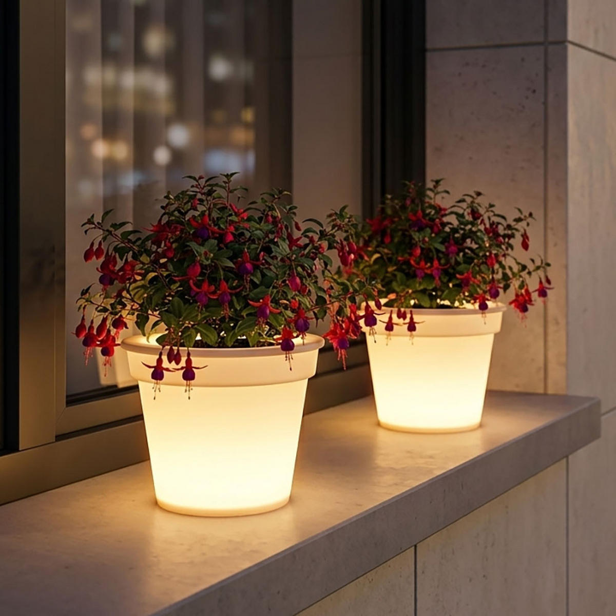 2X LED AUSSENLEUCHTE Blumentopf Weiß satiniert - Weiß, Kunststoff (17/17/19cm)