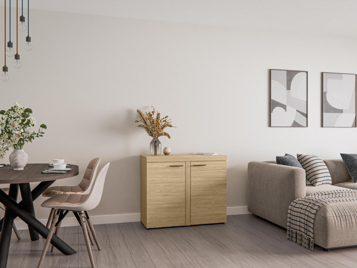 SIDEBOARD Spacoro 2D Geölte Eiche 97,2/82/40,3 cm – Schmale Kommode Eleganz für Ihr Zuhause - Eichefarben, Holzwerkstoff/Kunststoff (97/82/40cm) - AX Living