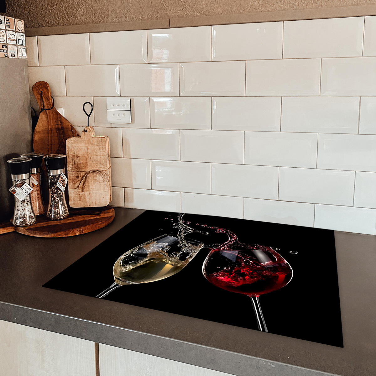 HERDABDECKPLATTE Rotwein - Weißwein - Glas - Schwarz Herdabdeckung Induktionsfeld 65x52 cm - Weinrot, Kunststoff (65/52/0.2cm) - MuchoWow