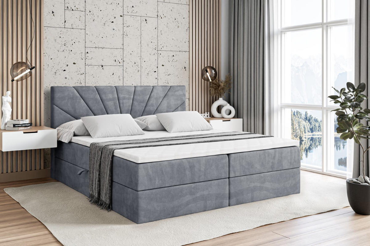 BOXBETT mit Matratze H4 und Lattenrost - MILTIO - 160x200 cm - H4 - Grau - Grau, Holzwerkstoff (160/200cm) - ALTDECOR
