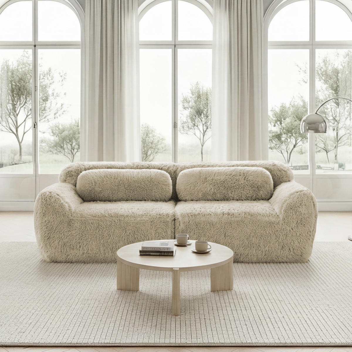 2-SITZER Sofa rahmenlos mit modularem Design, Kissen und rutschfester Basis, Hellkhaki - Beige, Textil (204/73/104cm) - Redom
