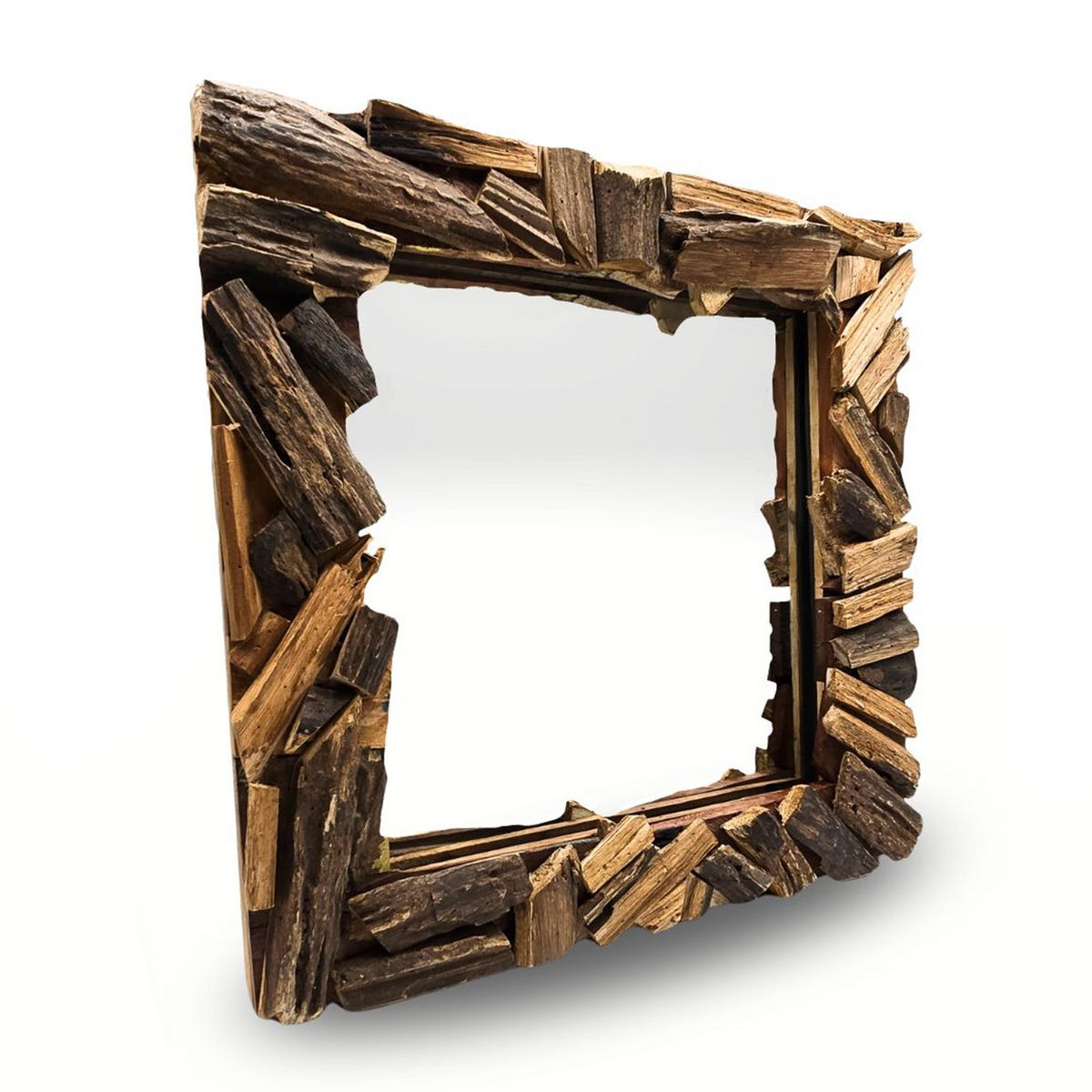 WANDSPIEGEL Patchwork 60x60 cm, Massivholz, quadratisch natur - Naturfarben, Holz (60/60/5cm) - CREEDWOOD
