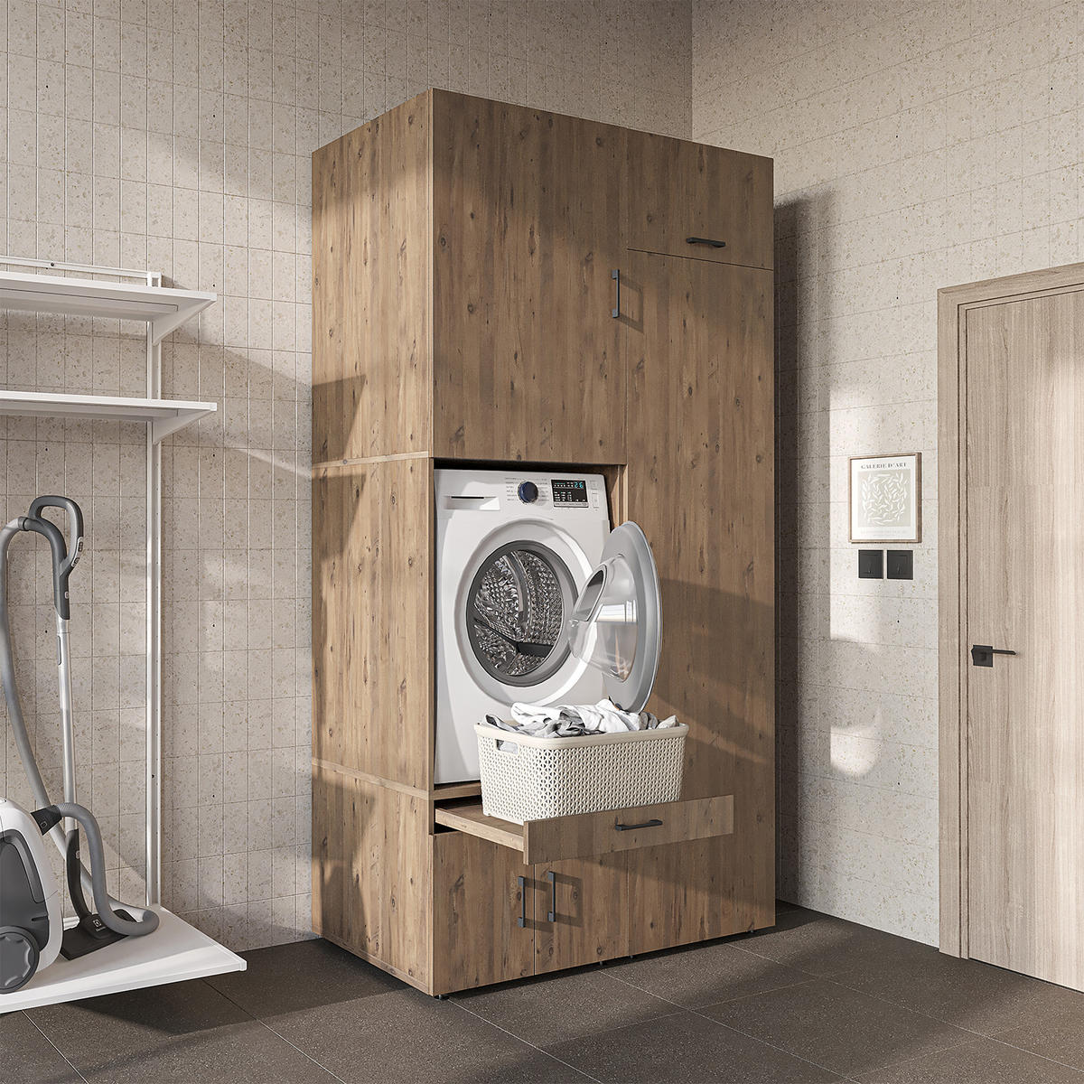 WASCHMASCHINENSCHRANK Serie 3 127cm Breit, 240cm Hoch - Eichefarben, Holzwerkstoff (127/240/67cm)