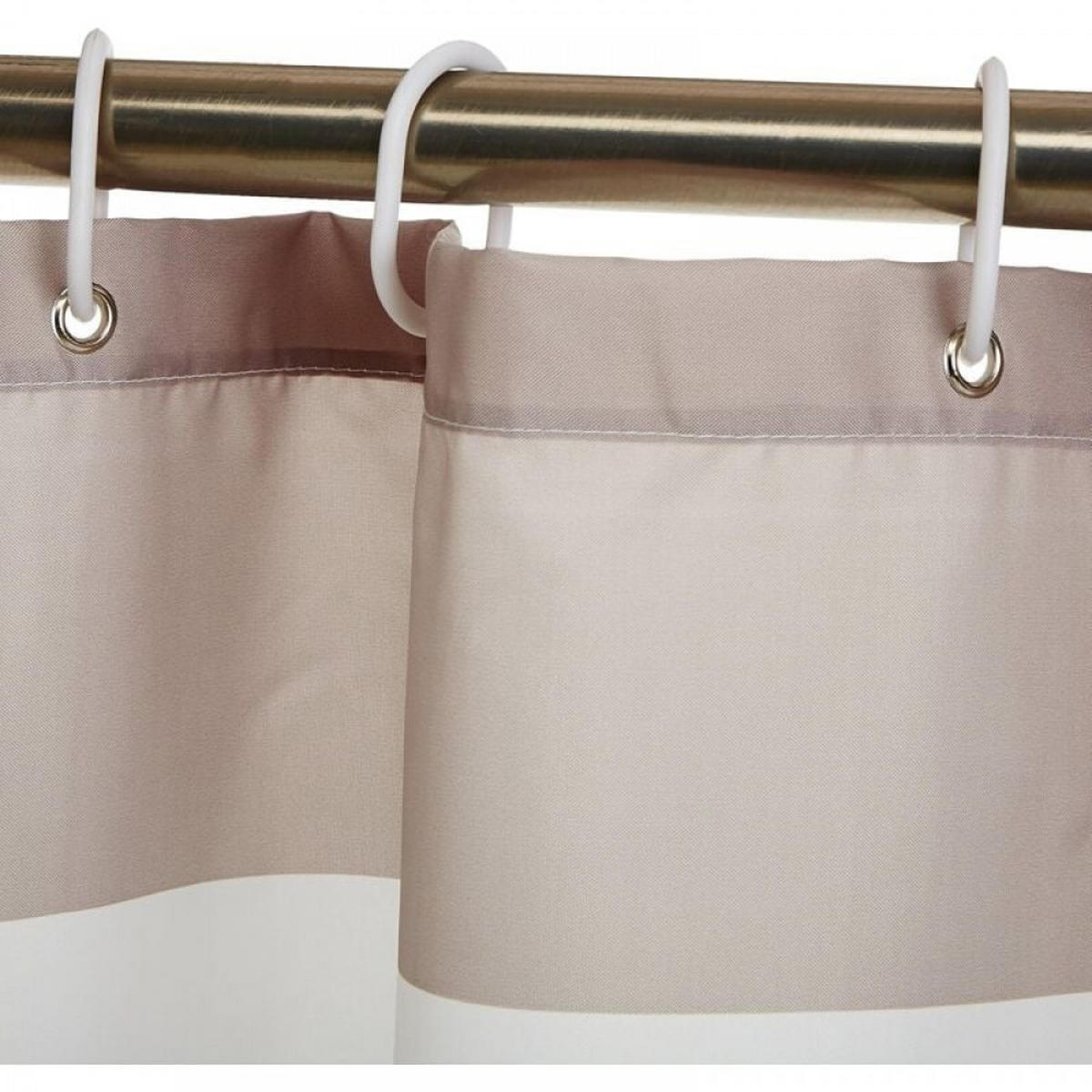 DUSCHVORHANG Stoff bedruckt wasserabweisend mit Haken Kunststoff Weiß Streifen Grau - Braun, Textil (180/180cm) - MCBOSON