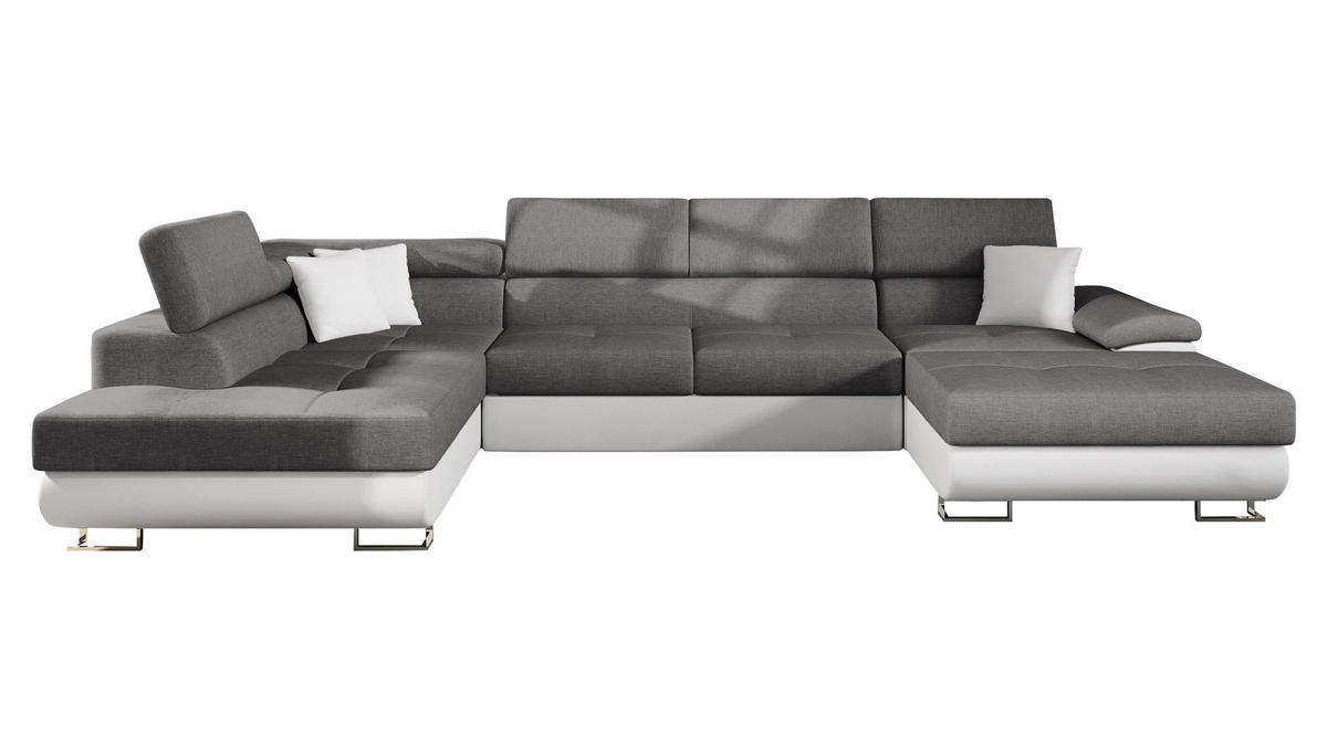 WOHNLANDSCHAFT Cotere Bis, Seite: Links - Weiß/Grau, Holz/Textil (345/91/202cm) - MIRJAN24