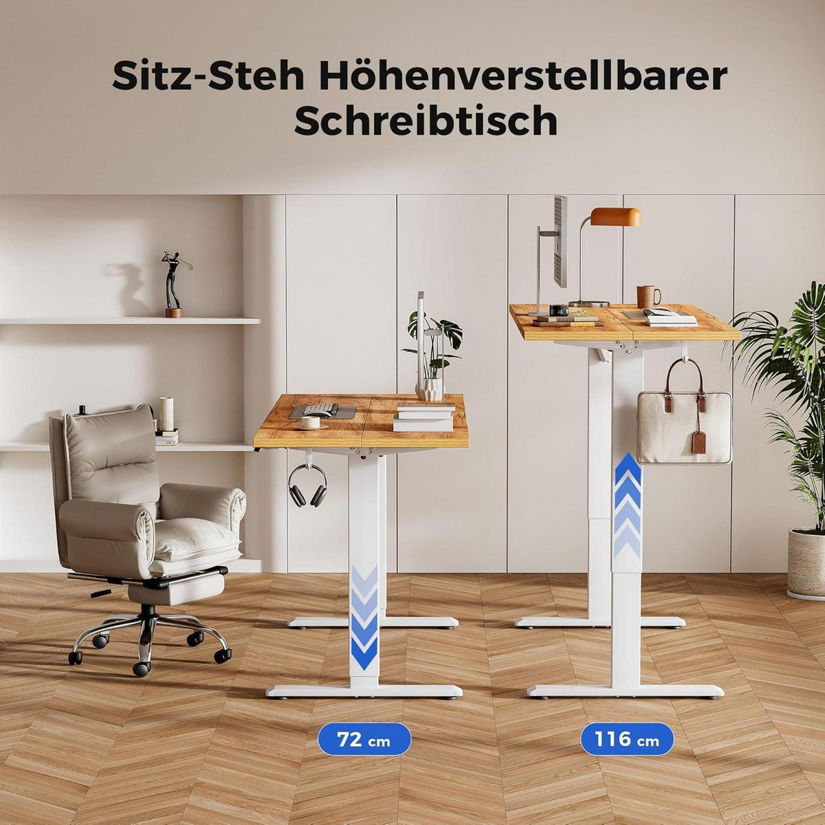 SCHREIBTISCH Höhenverstellbar Elektrisch 140 x 60 cm Hellbraun - Braun, Holzwerkstoff (140/60/75cm)