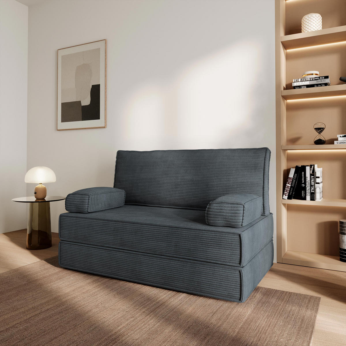 POHOVKA z pěny LADIA s funkcí spaní Manšestrová látka Grafitová - tmavě šedá/antracitová, textil (140/86/60cm) - MASSENO