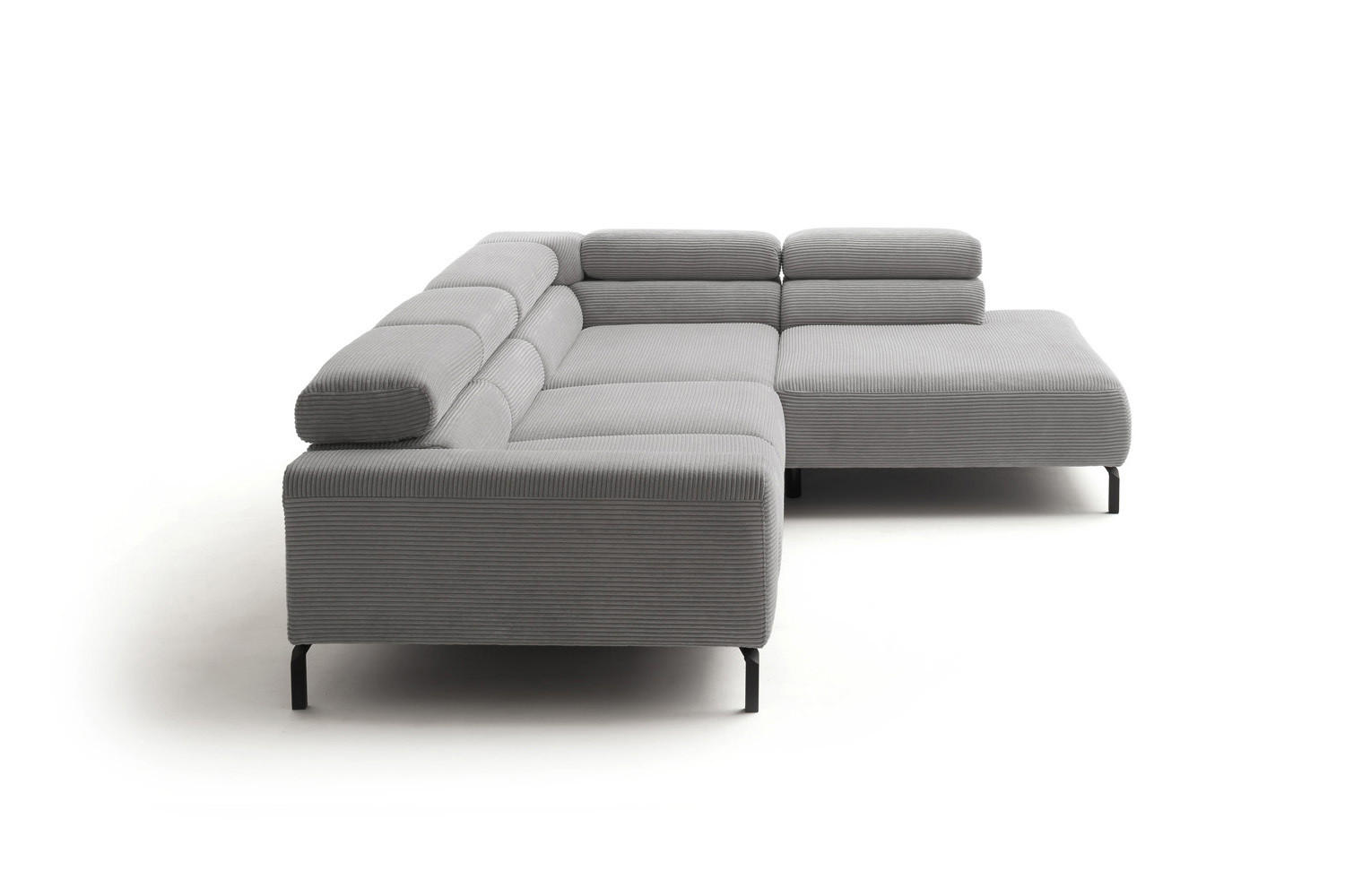 ECKSOFA DELIA Steingrau Cord - Schwarz/Grau, Textil/Metall (276/219cm) - KAWOLA