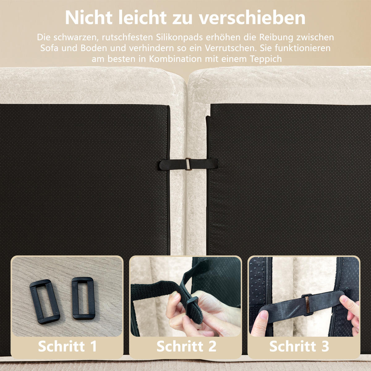 2-SITZER SOFA chenille modular & montagefrei - Weiß, Textil (204/76/95cm) - Urban Meuble
