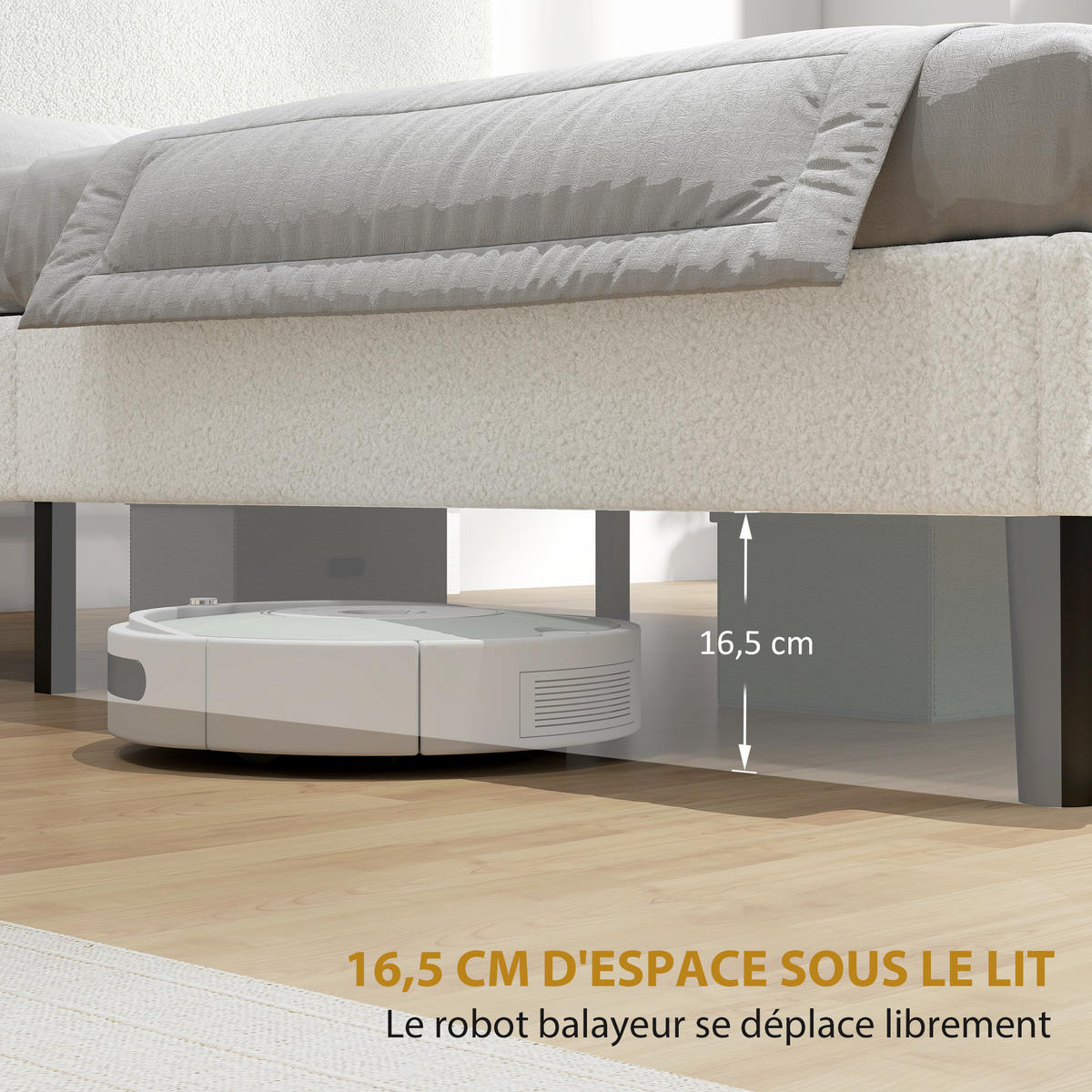 BETT 140x190 cm DE-14666 mit verstellbarem Kopfteil & Teddyvelours Weiß - Weiß, Metall (140/190cm) - ComfortXL