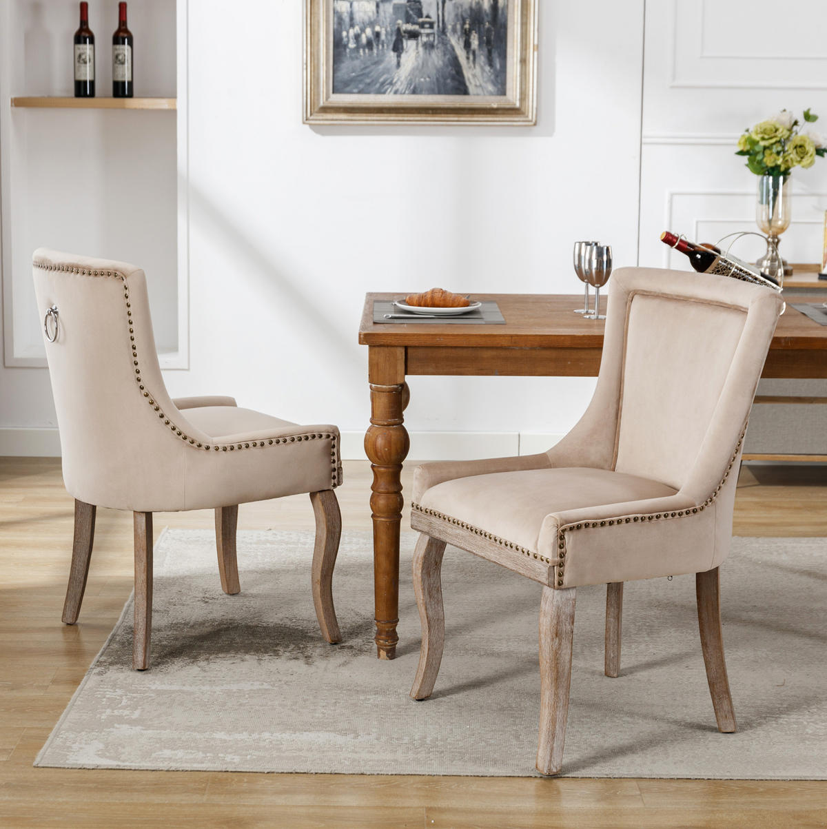 ESSZIMMERSTUHL 2er-Set gepolstert Samt Beige - Beige, Holz (61/91/55cm) - Meubliv