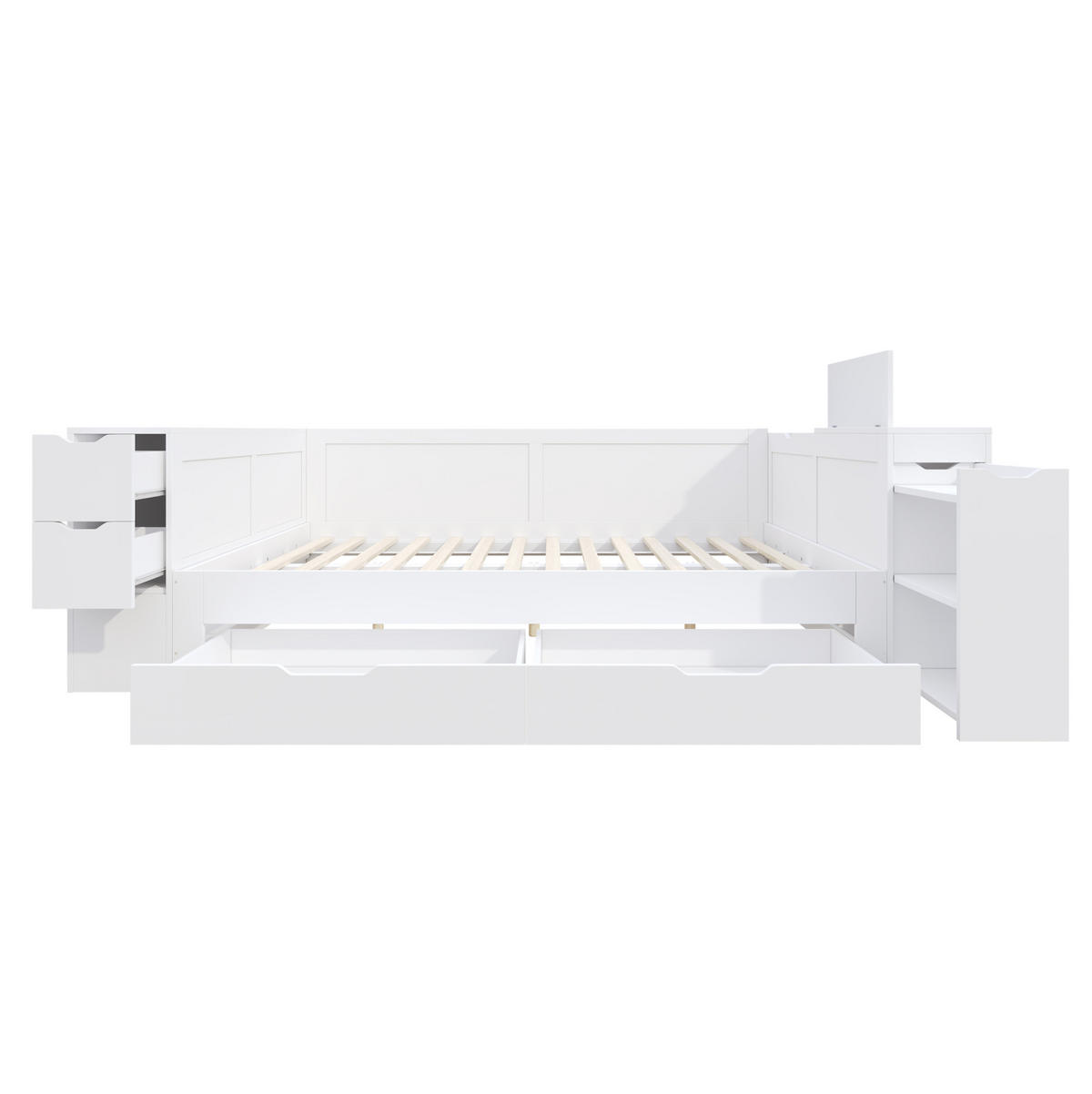 KINDERBETT 140/200 cm aus MDF mit Schublade, Schränken, Nachttisch und Lattenrost, Weiß - Weiß, Holzwerkstoff (140/200cm) - Redom