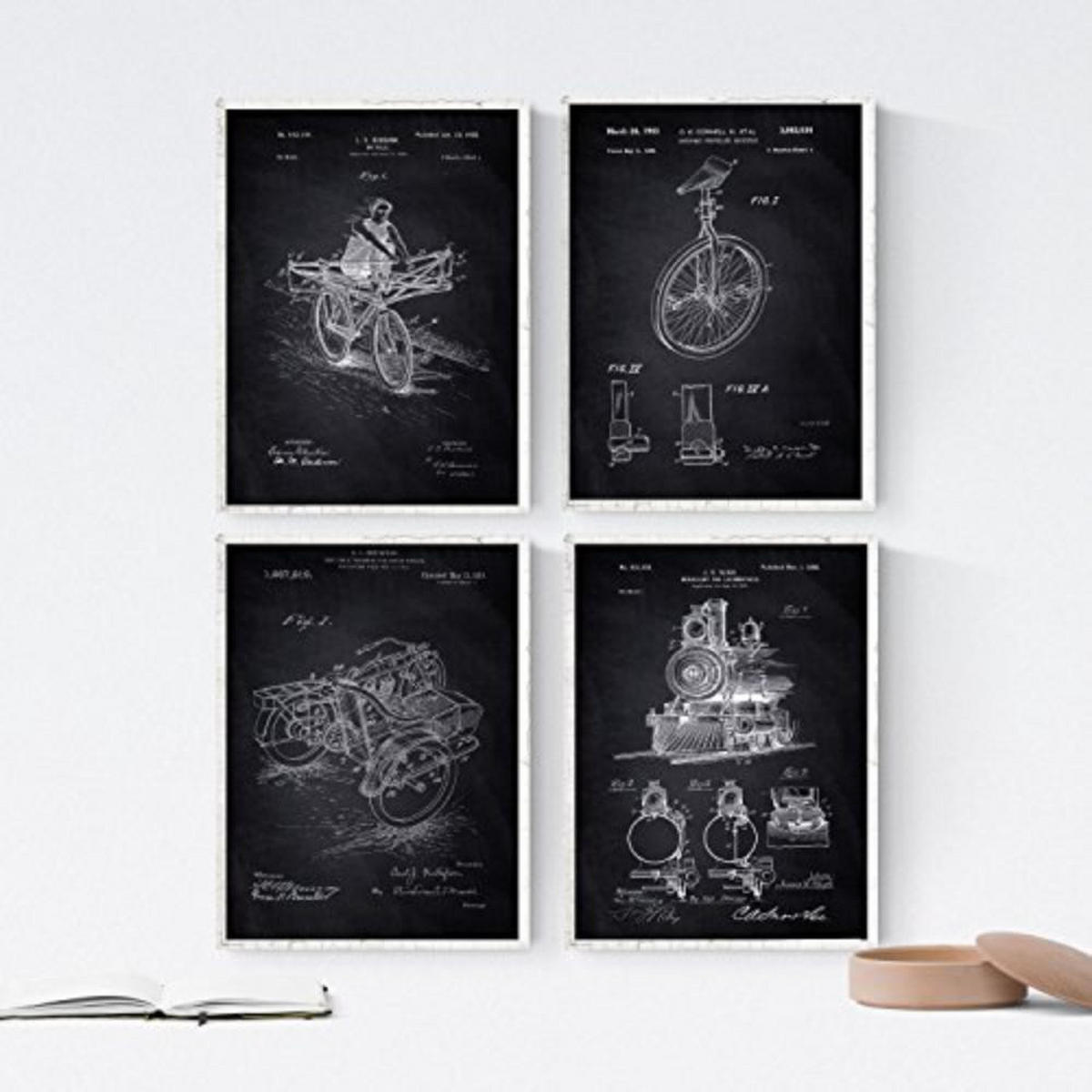 POSTER Set mit 4 Schwarz Fahrzeug PATENT A4 Rahmenlos - Klar, Papier (29.7/3cm) - Nacnic