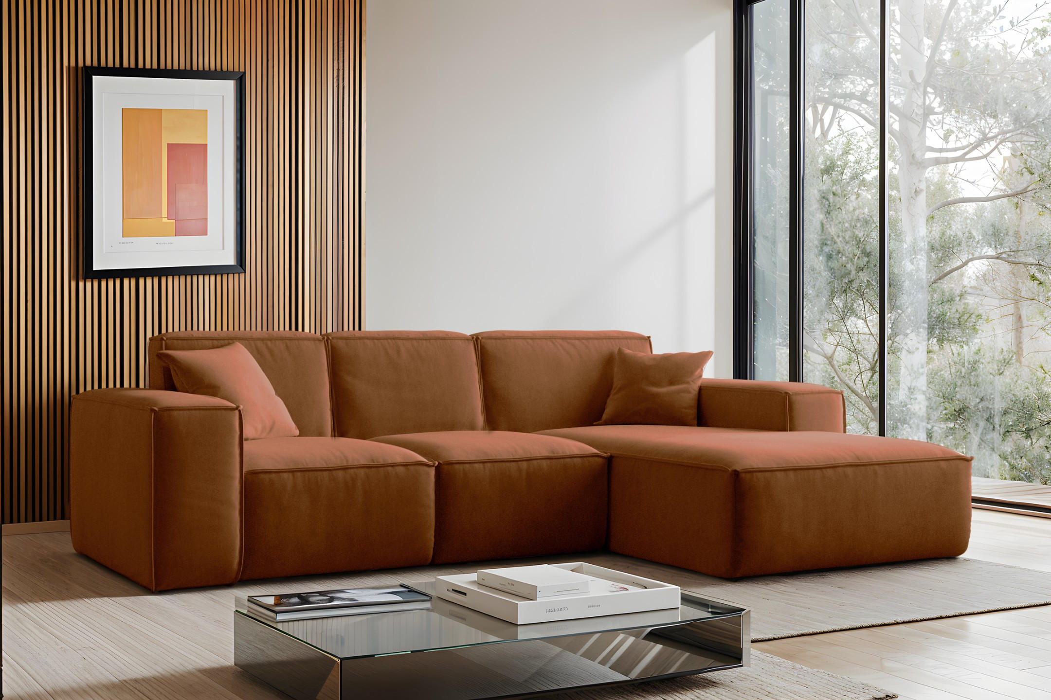 ECKSOFA, Sofa L form, Couch L form Siena L stoff Salvador Kupfer Rechts - Orange, Holz (266/165cm) - Kaiser Möbel