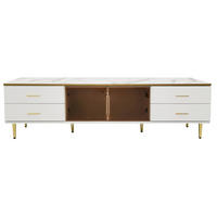 TV-SCHRANK 170/37/47,5 cm weiß mit 4 Schubladen und zwei Türen aus gehärtetem Glas - Weiß, Holzwerkstoff (170/47.5/37cm) - OKWISH