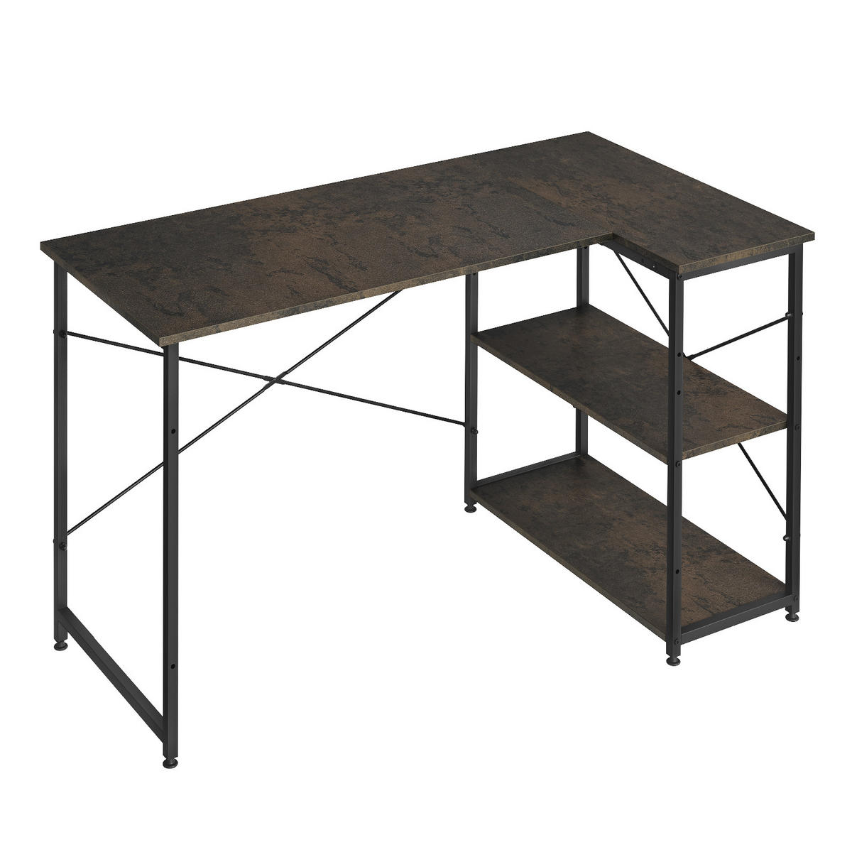 SCHREIBTISCH mit 2 Ablagen,120x74x71,5 cm, Schwarz-Rostfarbe - Rostfarben/Schwarz, Holzwerkstoff/Metall (74/120/71.5cm) - Woltu