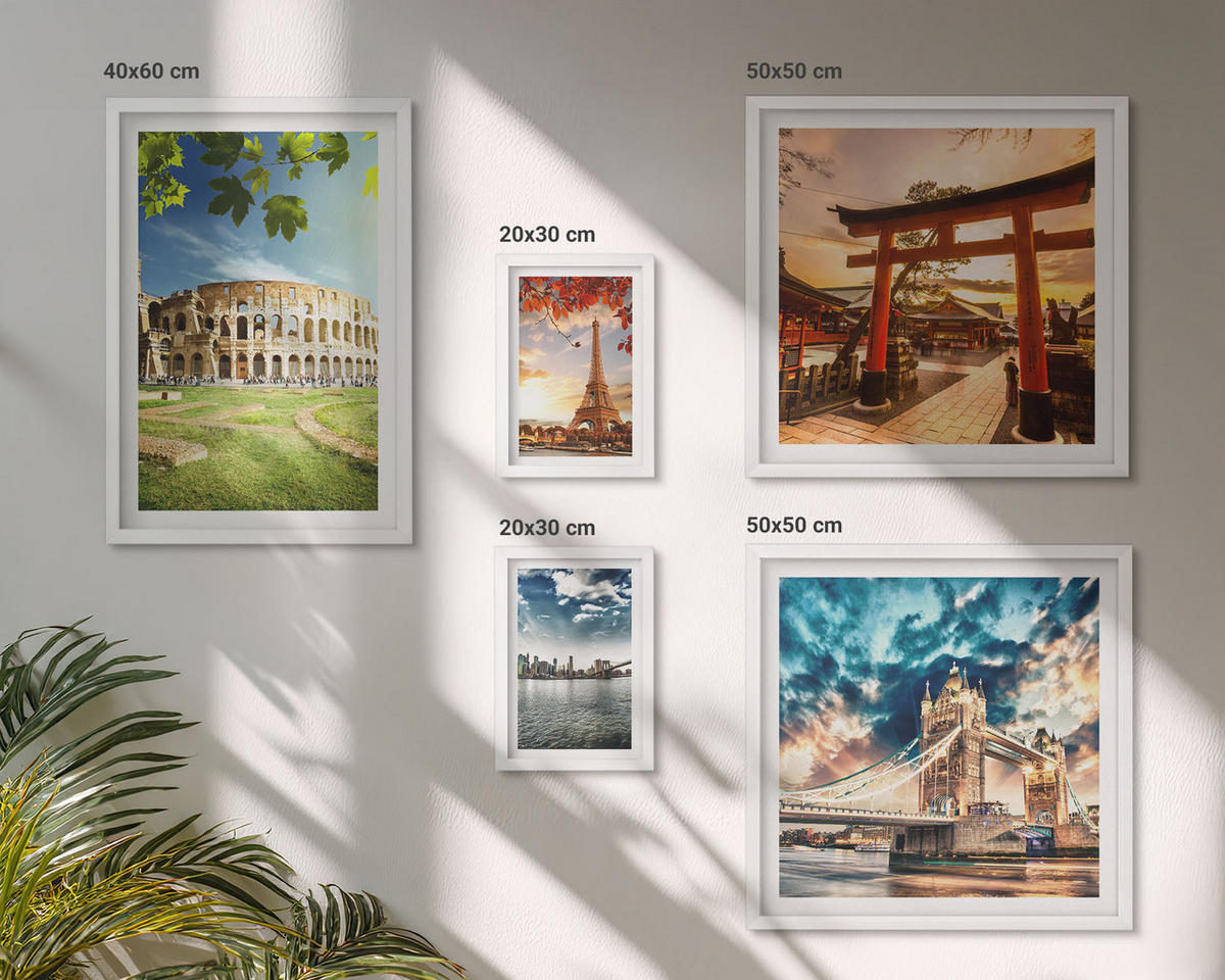 WANDBILDER 5er-Set - 50x50 cm & 20x30 cm & 40x60 cm Weißer Rahmen - Entspannende Zen-Steine für inneren Frieden - Weiß, Kunststoff (40/60cm) - ArtPrintCave