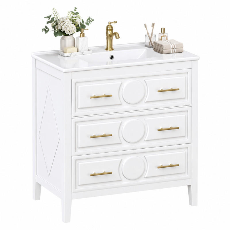 BADEZIMMERSCHRANK mit Keramikbecken 81 x 46,5 x 86,5 cm Weiß - Weiß, Holzwerkstoff (46.5/86.5/81cm) - Beauniv