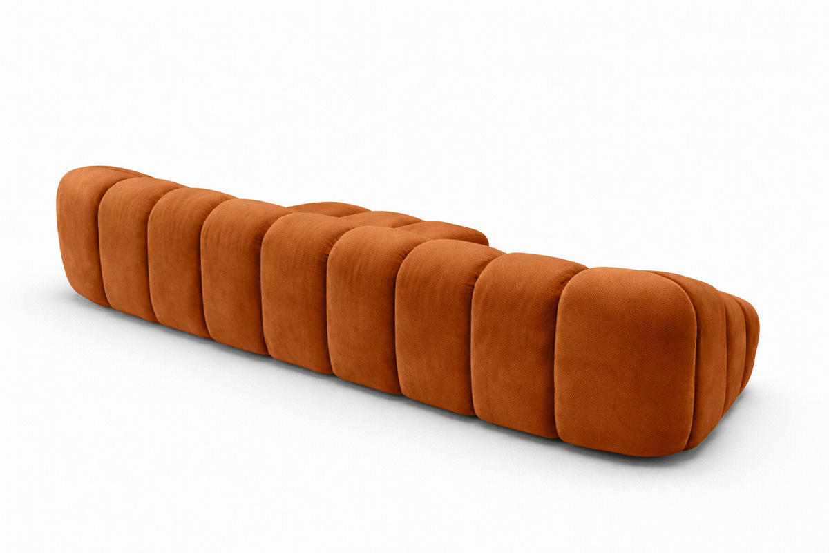 ECKSOFA Modulare L-Form, Veloursstoff Bluvel, Zimtfarbe, Rechts, CROISSANT XL - Orange, Holz (340/190cm) - Kaiser Möbel