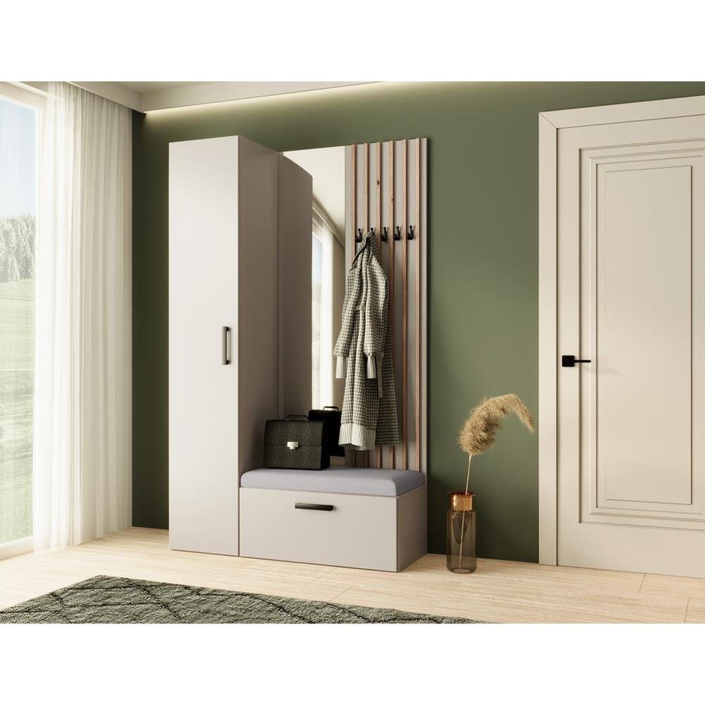 GARDEROBE Margaret II 121/203/43 mit Lamellen und Hochschrank - Kaschmir/Schwarz, Holzwerkstoff/Kunststoff (121/203/43cm) - Beautysofa