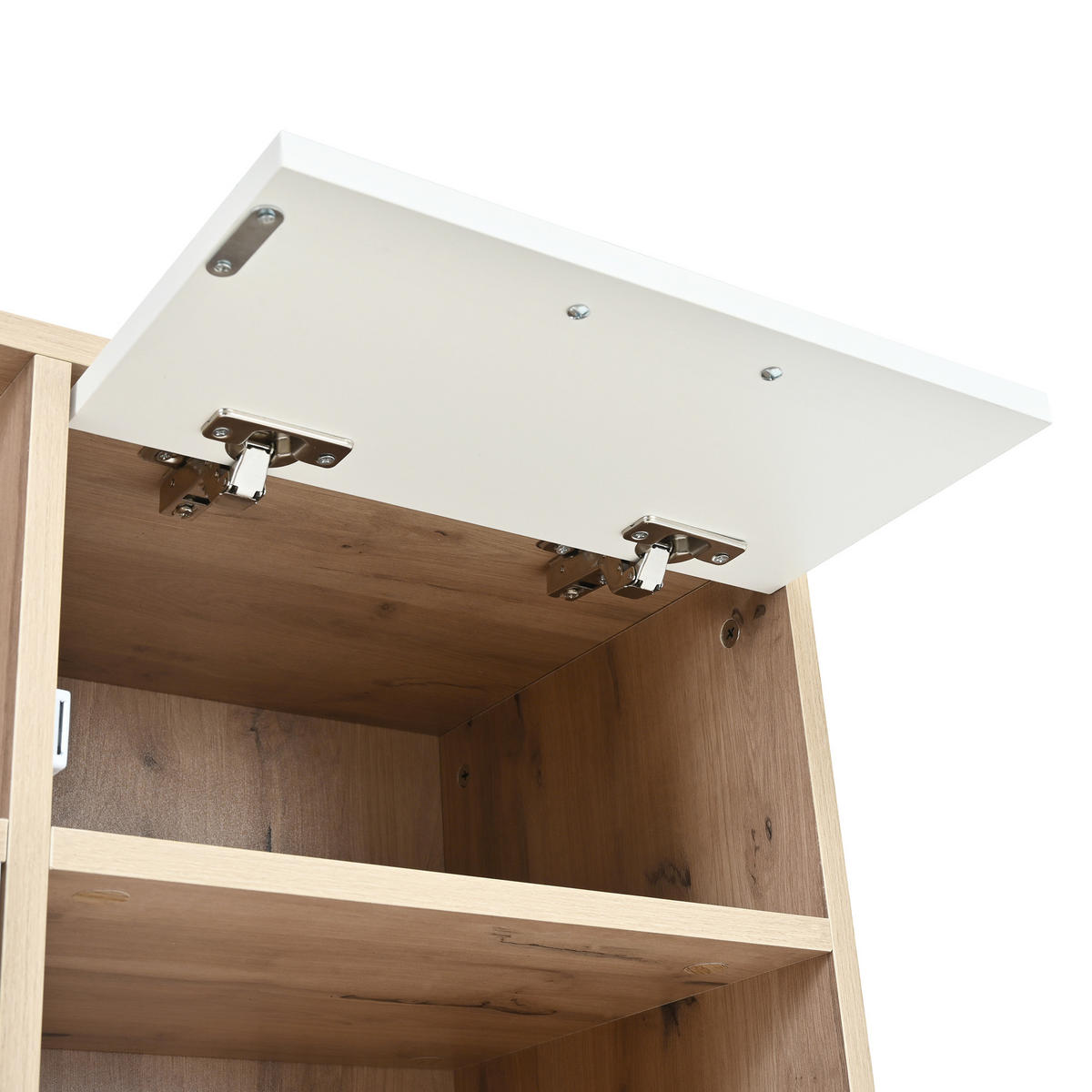 GARDEROBENSET, Komplett-Set Flurgarderobe mit Sitzbank, 5 Haken, 2 Türen & 6 Offener Lagerraum - Naturholzfarbe und Weiß, 80×185×35 cm (B×H×T) - Multicolor, Holzwerkstoff (35/185/80cm) - FLIEKS