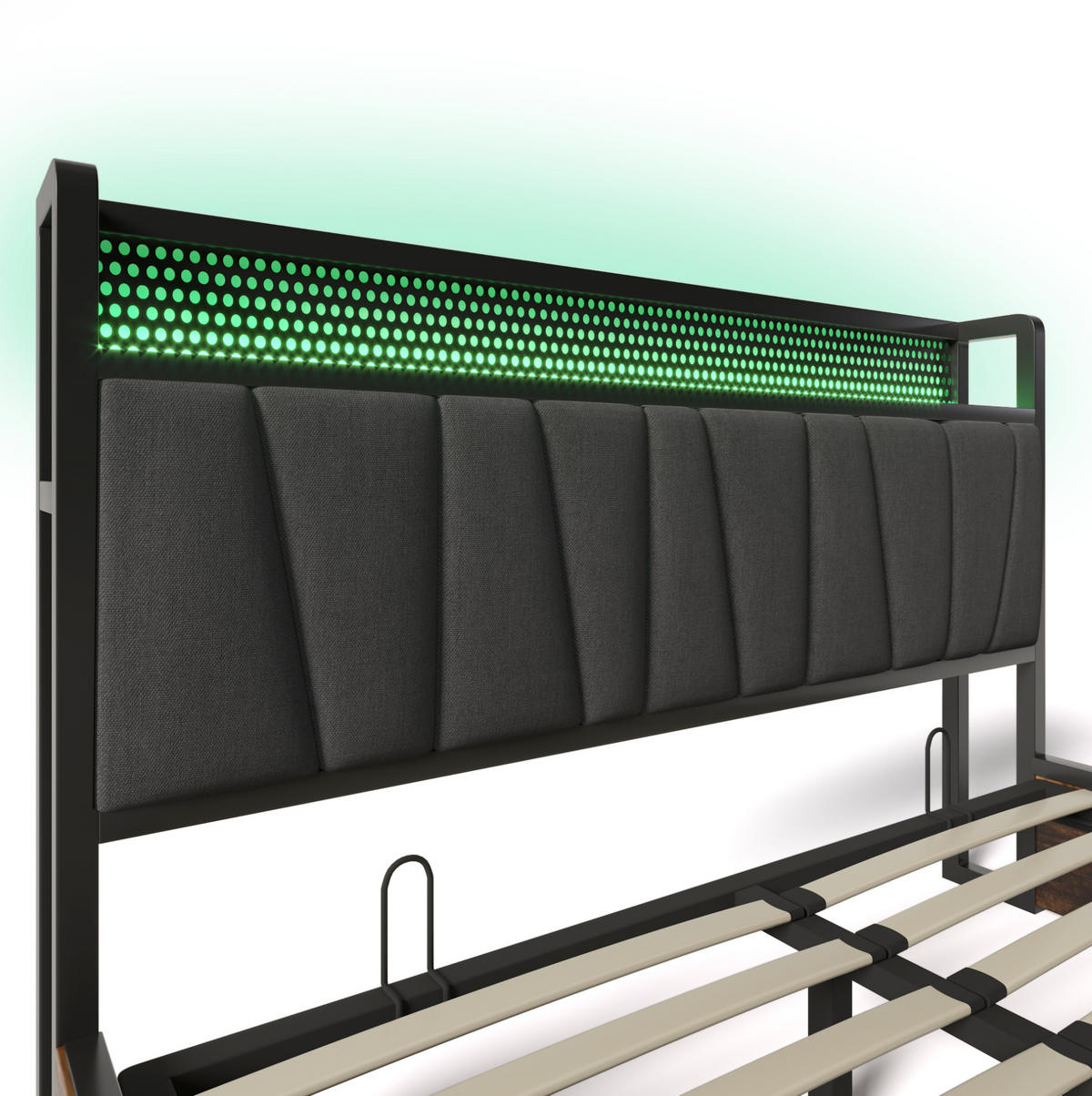 POLSTERBETT aus Leinen 140x200 cm in Grau mit LED-Beleuchtung & Matratze - Grau, Textil (140/200cm) - Modfu