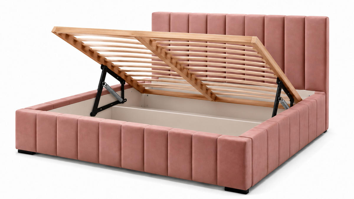 MARPUR Polsterbett NERO 140x200 cm mit Bettkasten und Lattenrost, Rosa - Chromfarben/Rosa, Holz/Holzwerkstoff (140/200cm) - Marpur