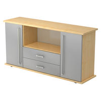 SIDEBOARD mit 2 Schübe & 2 Türen 44,8/166,1/84 cm in Ahornfarben/Silberfarben Chromgriff - Silberfarben/Ahornfarben, Holzwerkstoff (166.1/84/44.8cm) - bümö