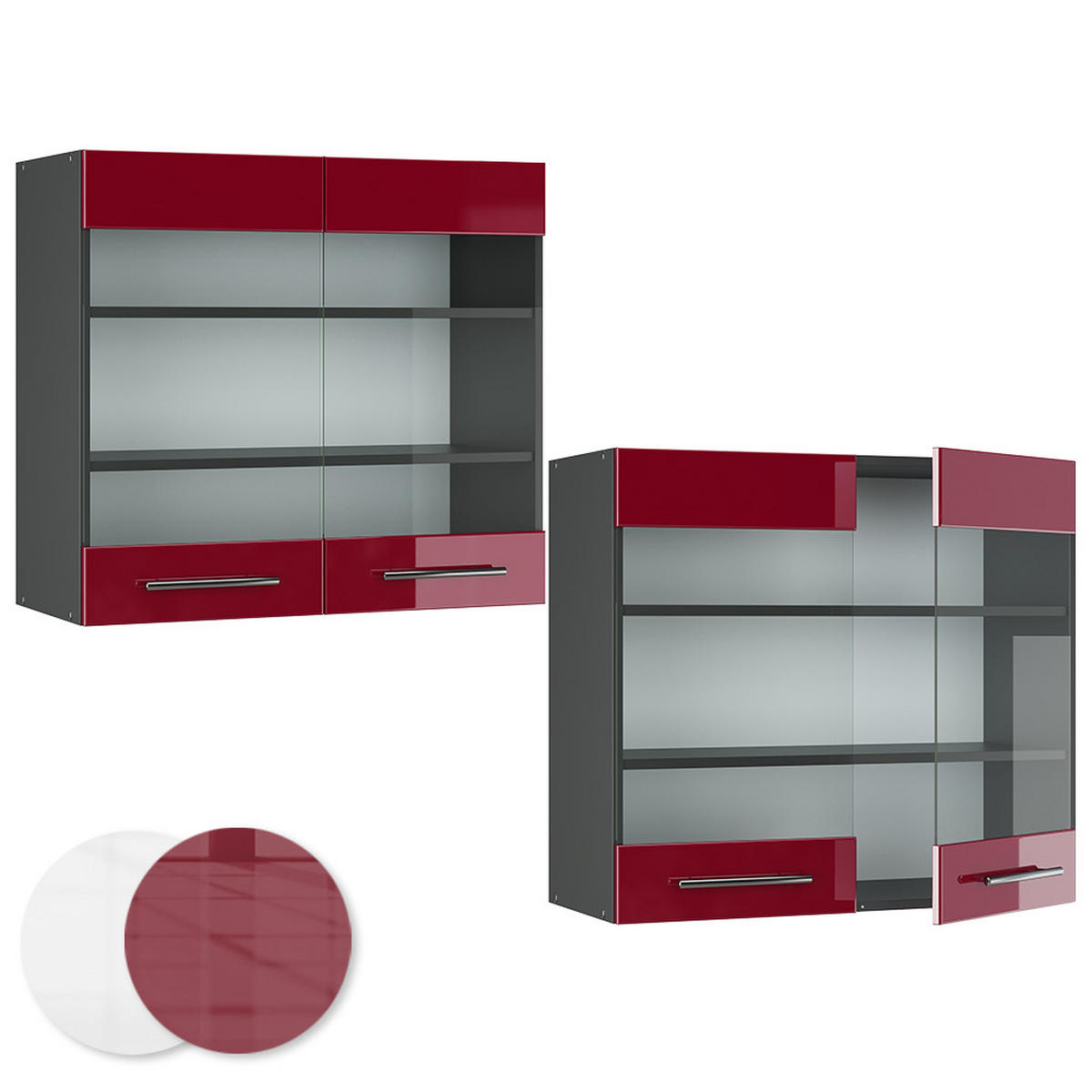 KÜCHENGLASSCHRANK Fame-Line Bordeaux Hochglanz 80 cm - Bordeaux/Anthrazit, Holzwerkstoff (80/72/34.1cm) - Vicco