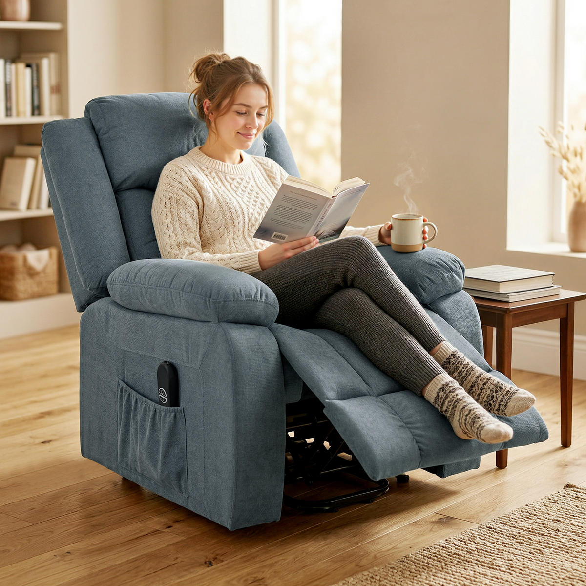 FERNSEHSESSEL-MIT-AUFSTEHHILFE Polyester Stahl Grau - Grau, Holz/Textil (92/105/94cm) - HOMCOM