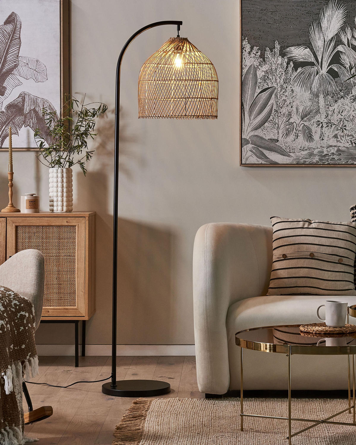 STEHLAMPE Bernica 36/36/165 cm - Naturfarben, Naturmaterialien (36/36/165cm) - Beliani