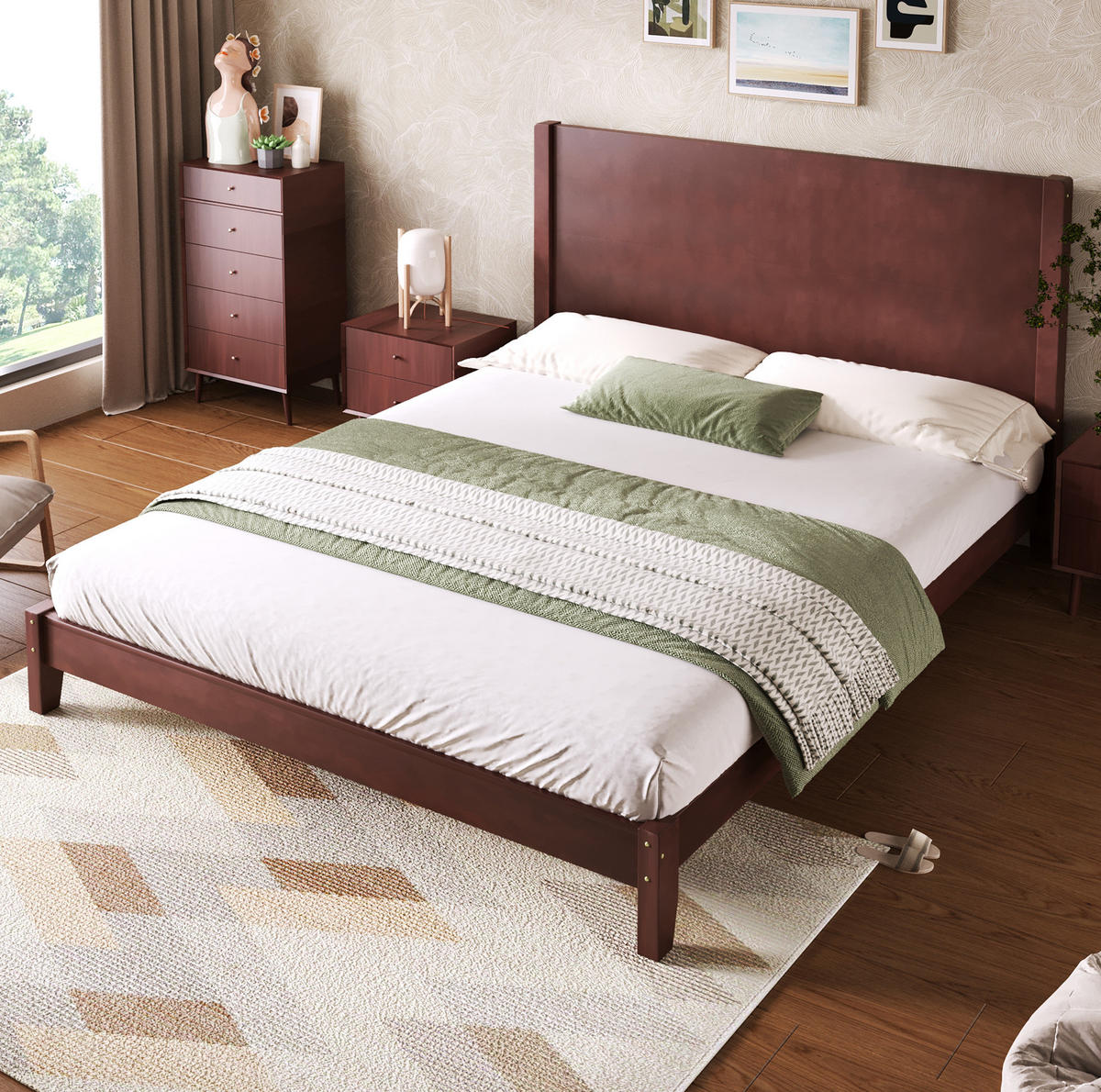 PLATTFORMBETT 160/200 cm mit Kopfteil und Lattenrost aus MDF und Kiefer, Braun - Braun, Holzwerkstoff (160/200cm) - Redom