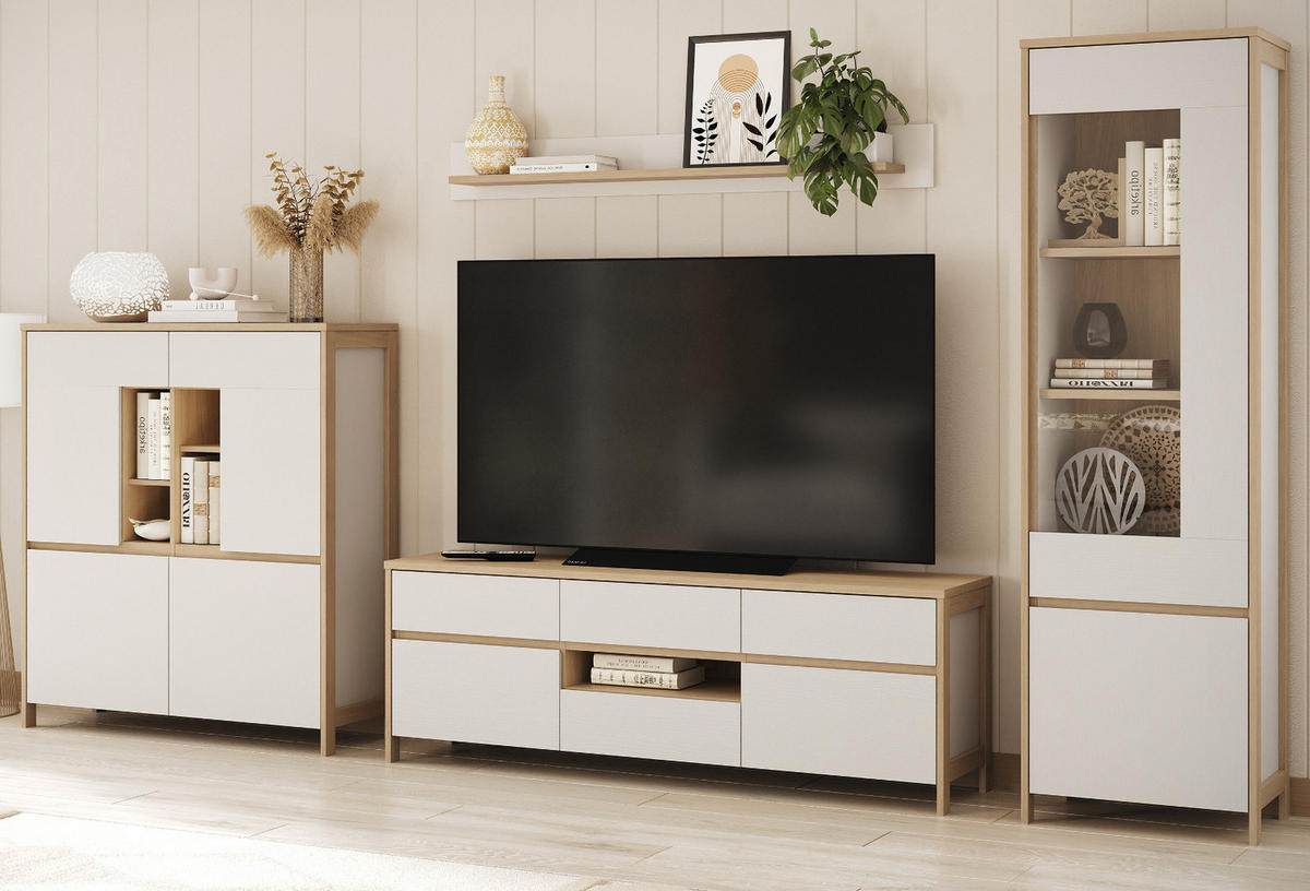 WANDBOARD weiß, Eiche, Wandregal skandinavisch 150 cm, Finnes - Eichefarben/Weiß, Holzwerkstoff/Metall (150/17/17cm) - Furn.Design