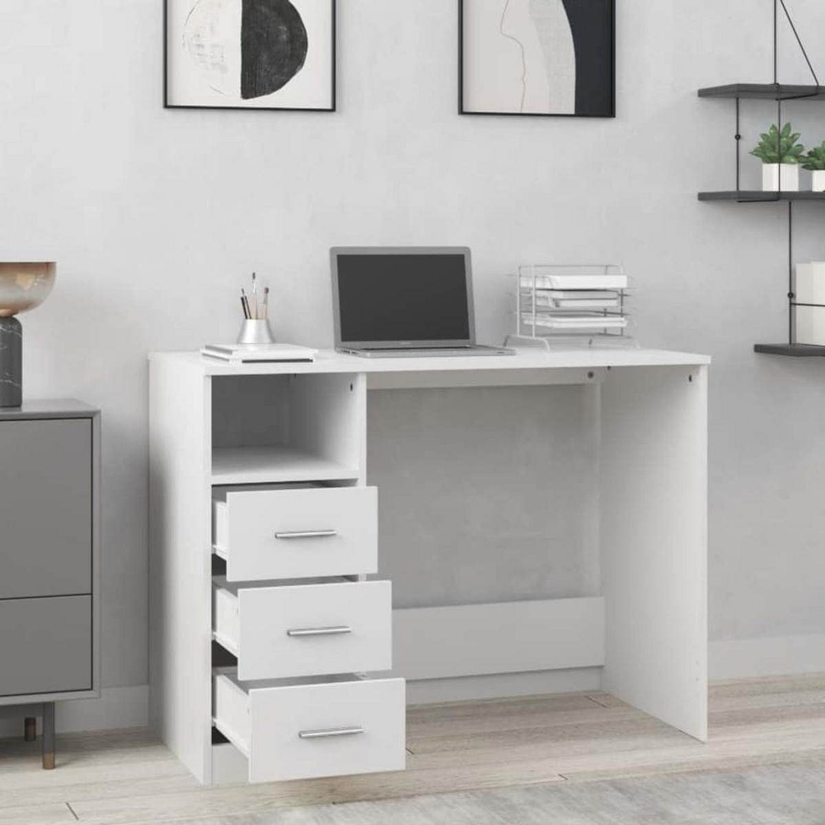 SCHREIBTISCH Mit Schubladen Weiss 102/50/76 Cm Holzwerkstoff - Weiß, Holzwerkstoff (102/50/76cm) - vidaXL