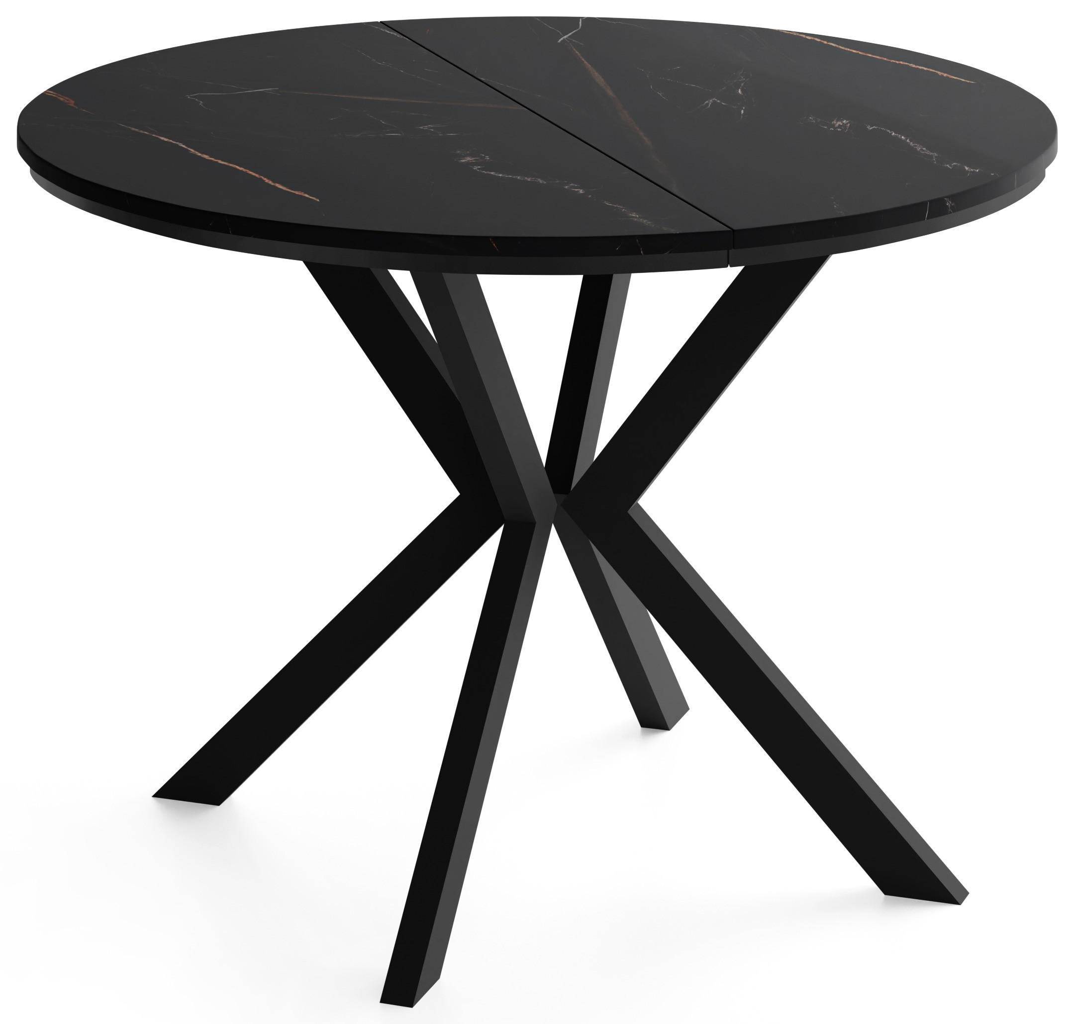 ESSTISCH Valio Neo rund oval ausziehbar verlängerbar mit schwarzen Metallbeinen, Schwarz Marmor Kupfer 100-130/100/76 cm - Schwarz/Kupferfarben, Holzwerkstoff/Metall (90/130/76cm) - WFL GROUP