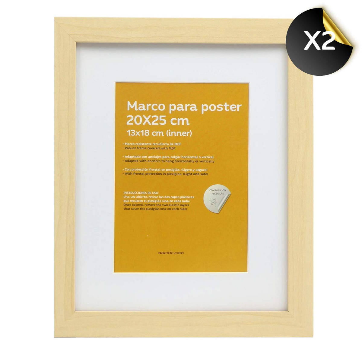 RAHMEN Set mit 10 aus MDF und Acrylglas Schutz und Aussteller für Fotografien, Bilder, Poster, Gemälde Farbe Hellholz 20x25, 13x18, 10x15 cm - Beige, Holz (20/3/25cm) - Nacnic