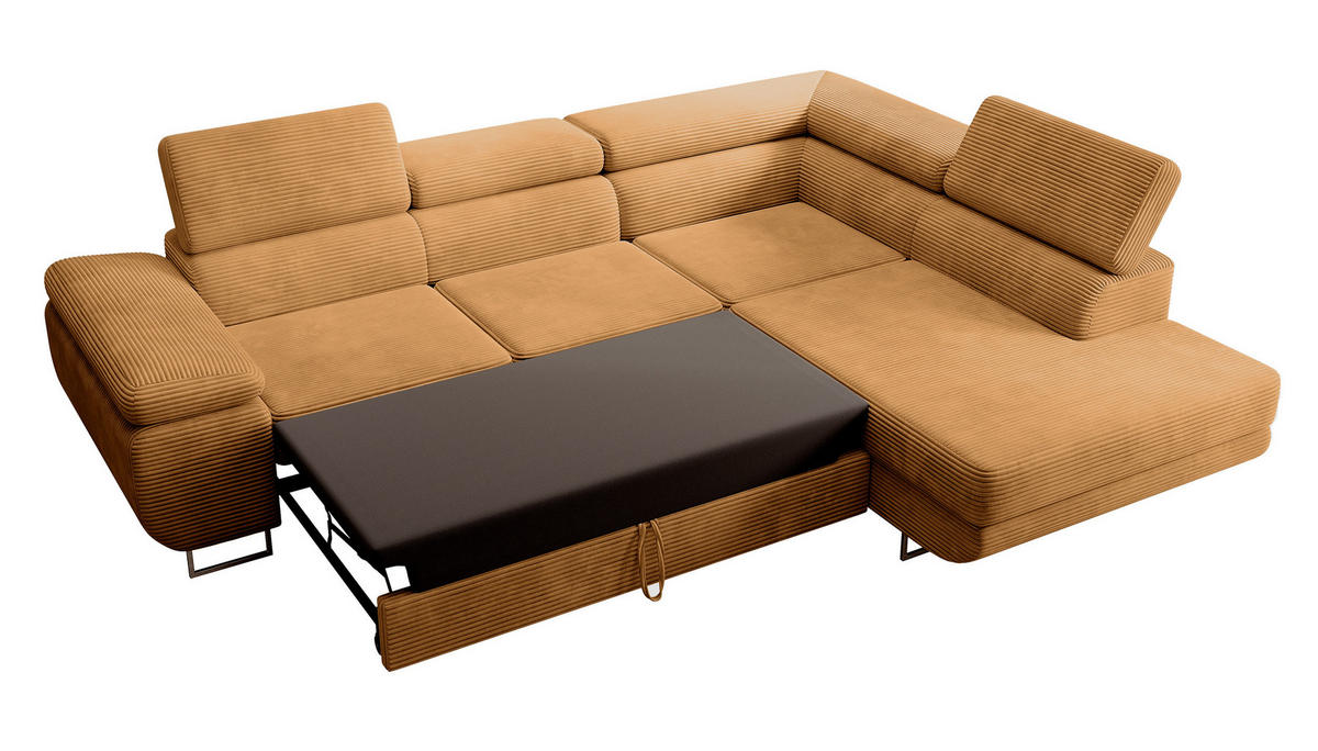 ECKSOFA Stevil Senfgelb Cordbezug - Silberfarben/Messingfarben, Textil/Metall (275/203cm) - Selsey