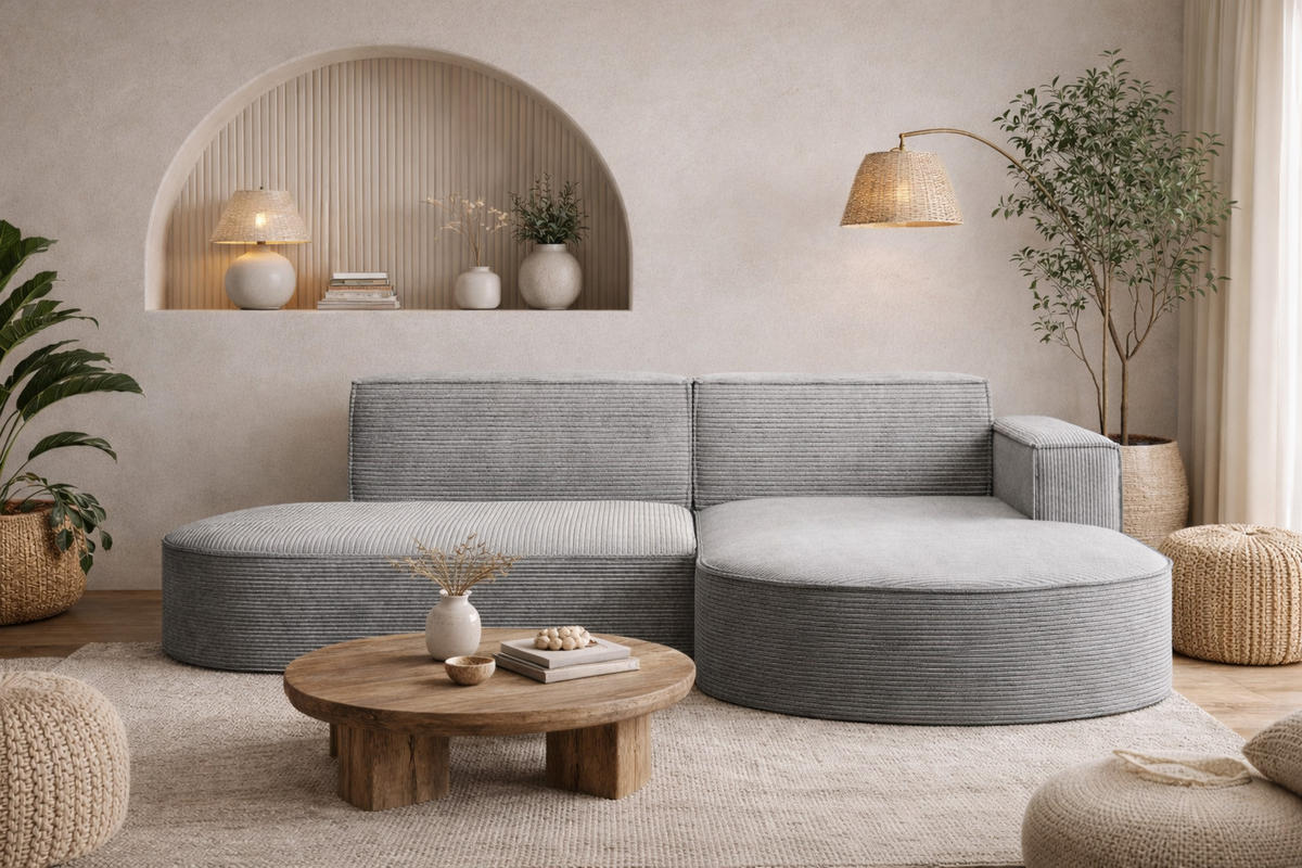 ECKSOFA Designer MODENA STUDIO, Cordstoff Poso, Silber, Rechts - Silberfarben, Holzwerkstoff/Textil (236/165cm) - Kaiser Möbel