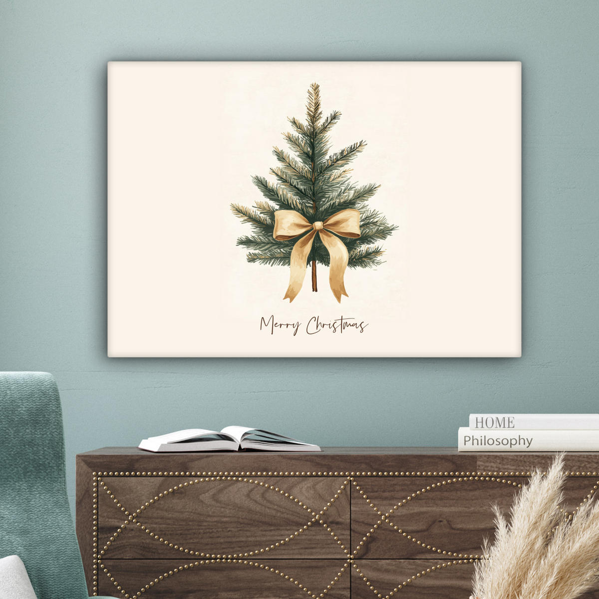 LEINWANDBILD Weihnachtsbaum - Weihnachten - Frohe Weihnachten - Beige Wandbilder 80x60 cm - Sandfarben, Textil (80/60cm) - MuchoWow