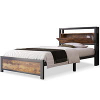 METALLBETT aus Metall und Holz 90x200 cm in Natur mit Stauraum-Kopfteil - Naturfarben, Metall (90/200cm) - Modfu