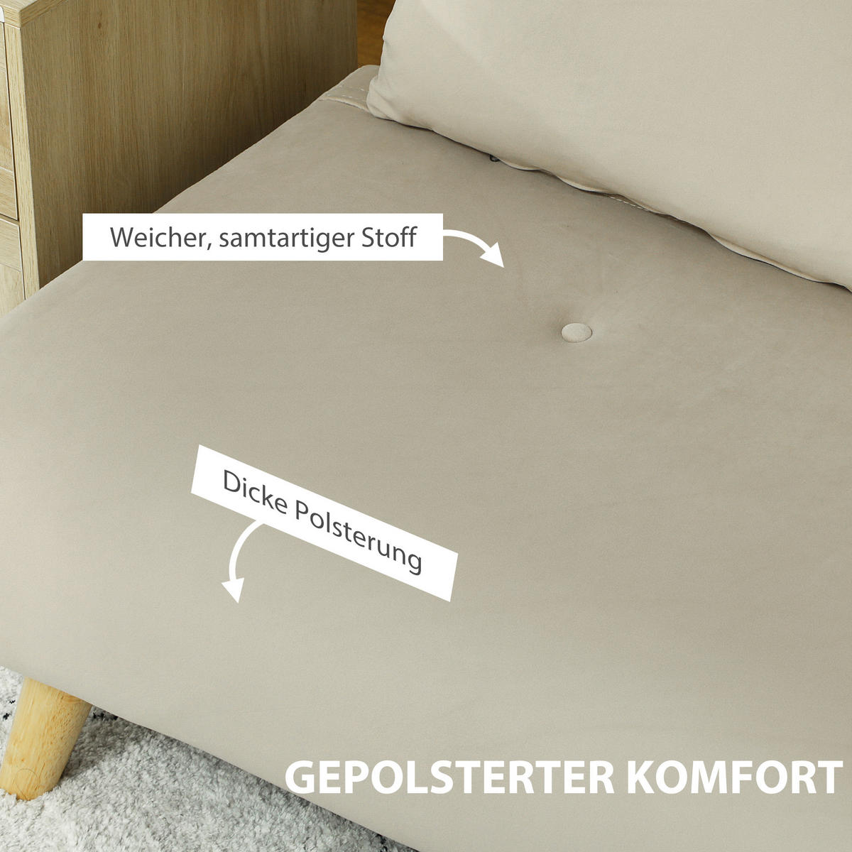 SCHLAFSOFA Sofa mit Schlaffunktion 130 X 78 cm Couch mit Lendenkissen, Beige - Beige/Naturfarben, Holz/Textil (78/79/130cm) - HOMCOM