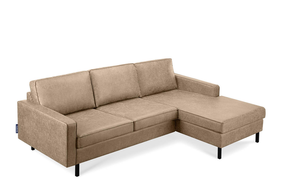 ECKSOFA-RECHTS INVIA mit Armlehnen vintage, Lederoptik-Stoff, beige - Beige/Schwarz, Textil (234/160cm) - KONSIMO®
