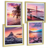 BILDER SET 4er Set - 50x50 cm & 40x60 cm Goldrahmen - Sonnenuntergangsbrücke Landschaft - Goldfarben, Kunststoff (50/50cm) - TULUP