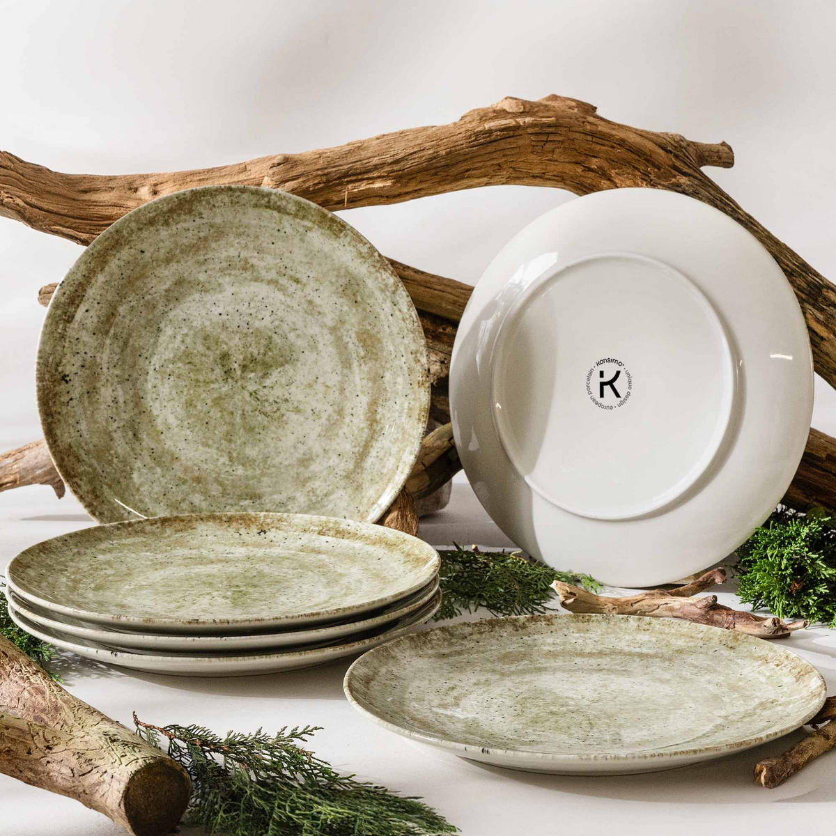 TELLER-SET ERATO 6-tlg Speiseteller Hartporzellan - Beige, Keramik (27.5/1/27.5cm) - KONSIMO®