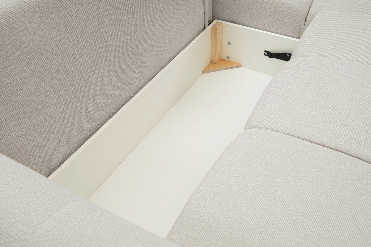 ECKSOFA MODA E Beige Geflochtener Stoff mit Schlaffunktion - Beige, Holz (257/177cm) - MASSENO