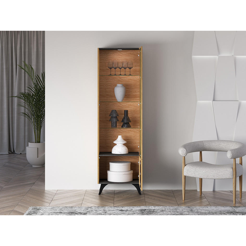 Thumbnail - Feldmann-Wohnen Vitrine, Braun, Schwarz, Holz, Rechteckig, 58x190x40 cm, Wohnzimmer, Wohnwände, Vitrinenschränke